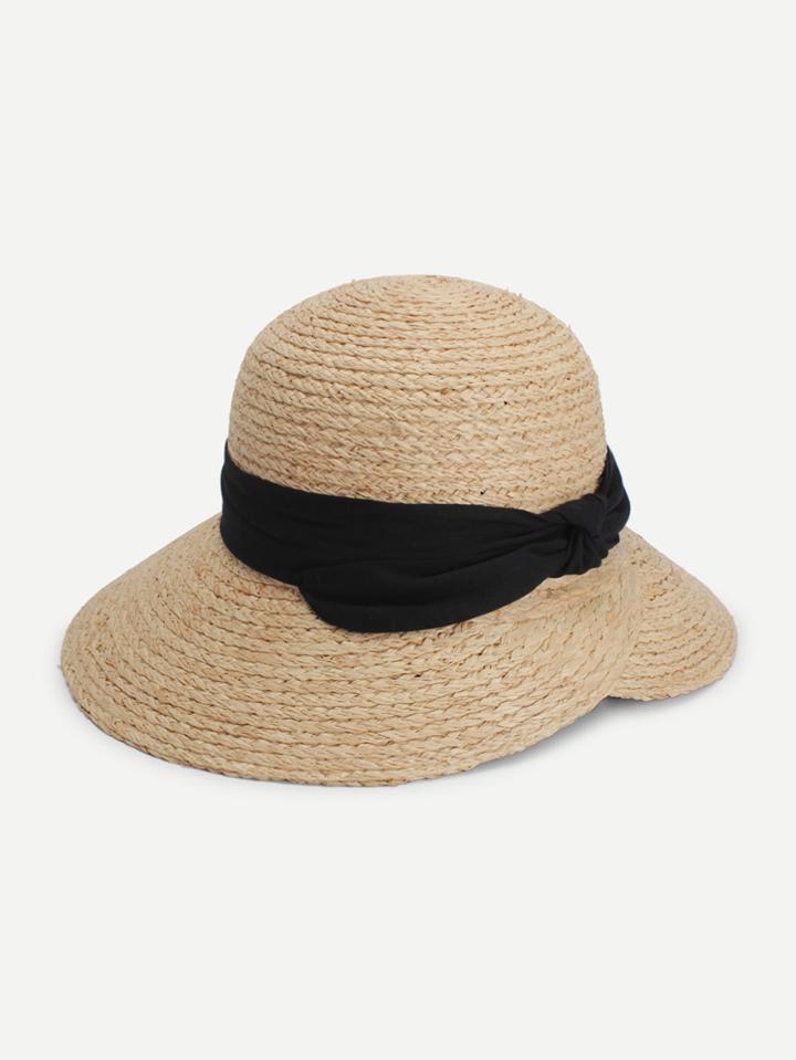 Romwe Contrast Bow Straw Hat