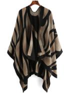Romwe Khaki Black Woman Loose Cape