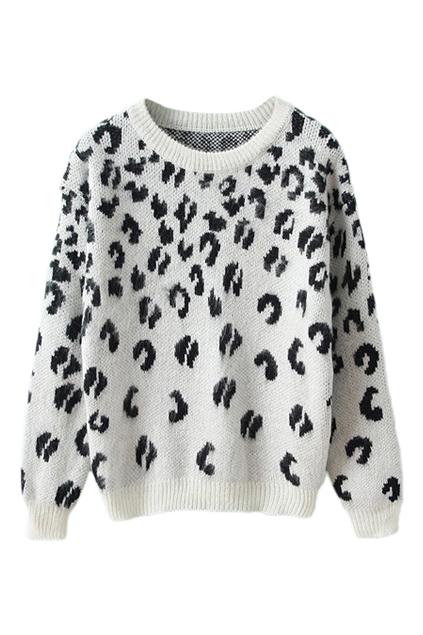 Romwe Leopard Knitted White Jumper