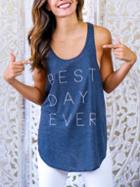 Romwe Letter Print Racerback Long Tank Top