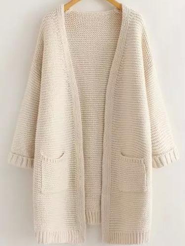 Romwe Long Sleeve Pockets Beige Coat
