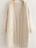 Romwe Long Sleeve Pockets Beige Coat