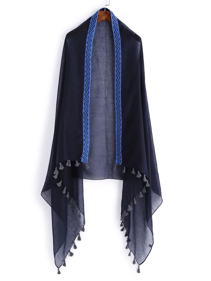 Romwe Chevron Trim Tassel Detail Scarf