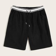 Romwe Guys Drawstring Waits Contrast Waistband Shorts