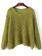 Romwe Army Green Hollow Out Long Sleeve Batwing Sweater