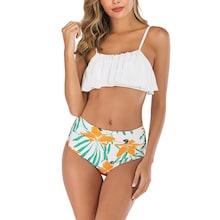 Romwe Ruffle Top With Floral High Waist Bikini Set