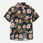 Romwe Guys Tropical Print Short Sleeve Shirt