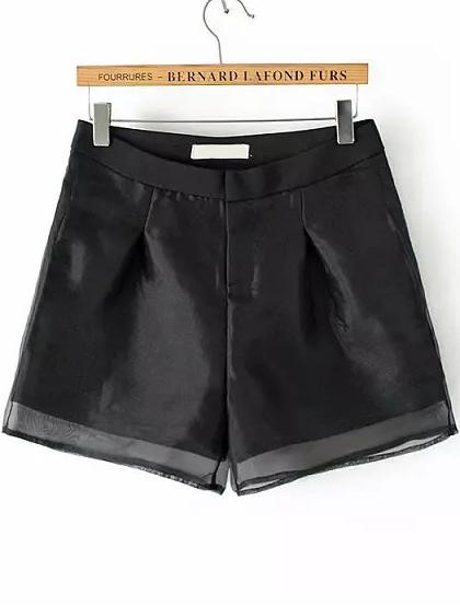 Romwe With Organza Black Shorts