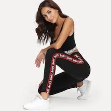 Romwe Stripe & Letter Print Side Leggings