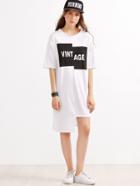 Romwe White Contrast Letter Print Drop Shoulder Asymmetric Tee Dress