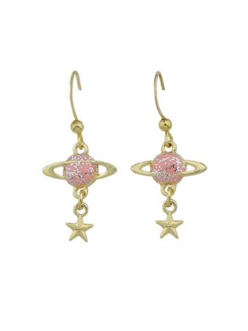 Romwe Pink Star Shape Pattern Dangle Earrings