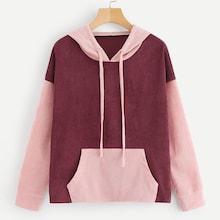 Romwe Cut And Sew Drawstring Corduroy Hoodie