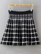 Romwe Cross Pattern Flare Black Skirt