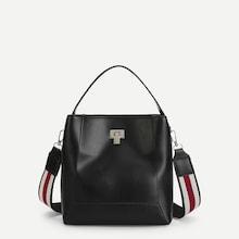 Romwe Metal Lock Satchel Bag With Guitar Strap