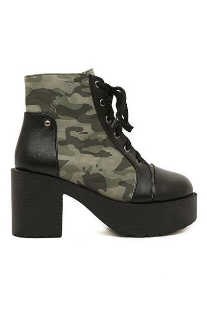 Romwe Camouflage Shoes Lace Green Shoes