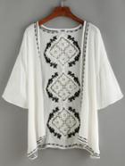 Romwe Hollow Out Crochet Back Embroidery Blouse