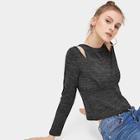 Romwe Cut Out Shoulder Ribbed Jumper