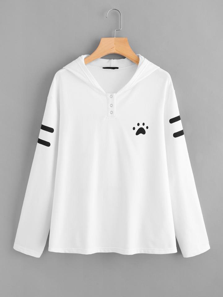 Romwe Cartoon Print Popper Front Hoodie