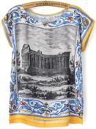Romwe Multicolor Short Sleeve Building Print T-shirt