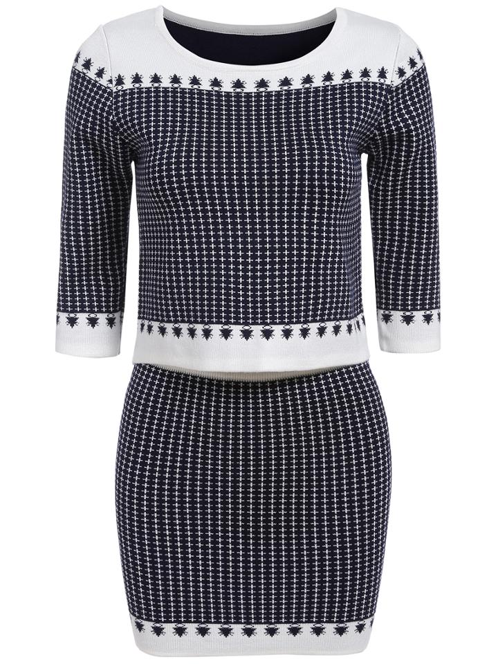 Romwe Half Sleeve Knit Cross Print Top With Bodycon Skirt