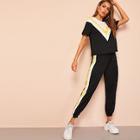 Romwe Chevron Top And Contrast Sideseam Sweatpants Set