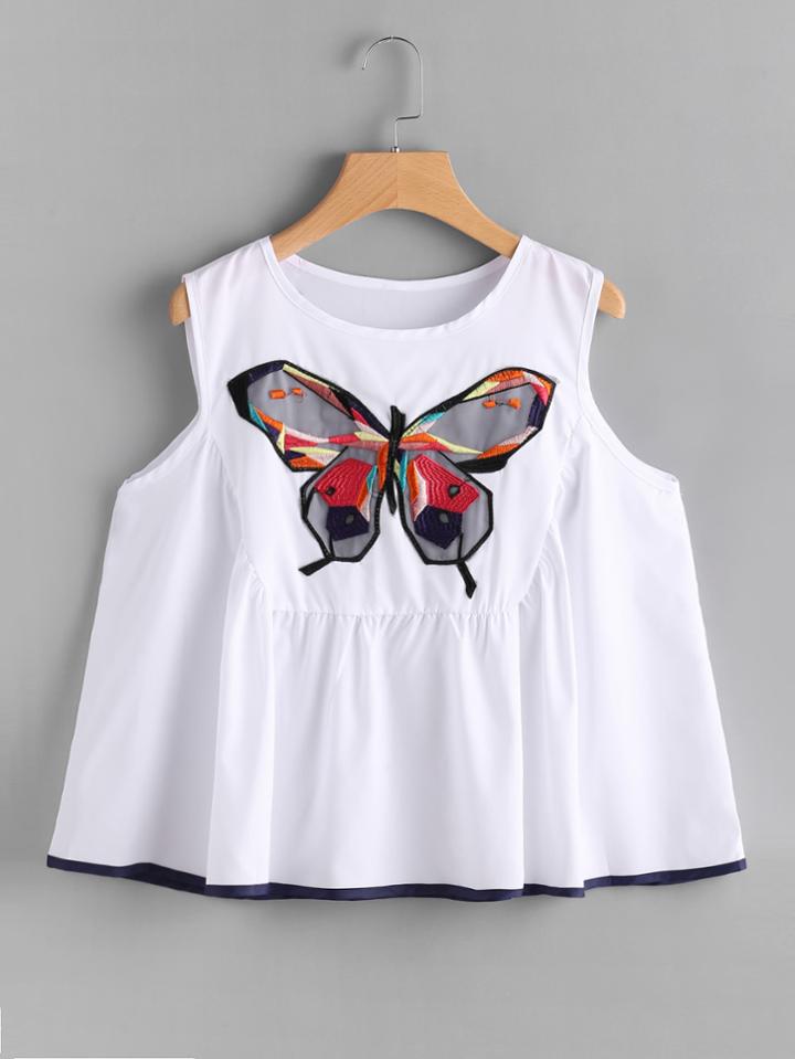 Romwe Butterfly Applique Contrast Trim Swing Tank Top