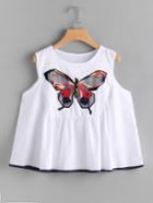 Romwe Butterfly Applique Contrast Trim Swing Tank Top
