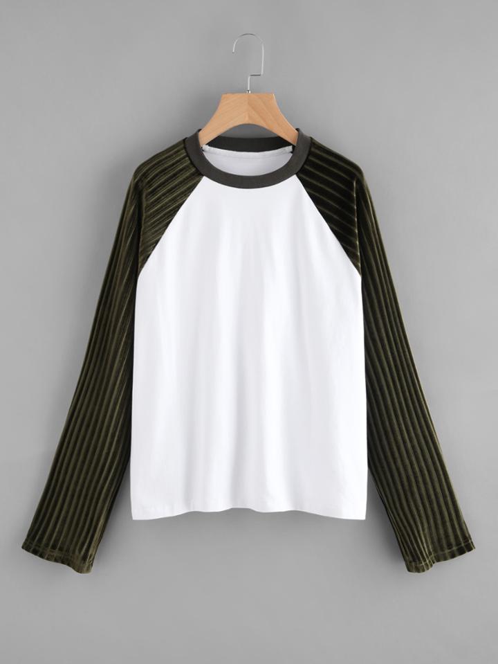 Romwe Contrast Velvet Raglan Sleeve Tee