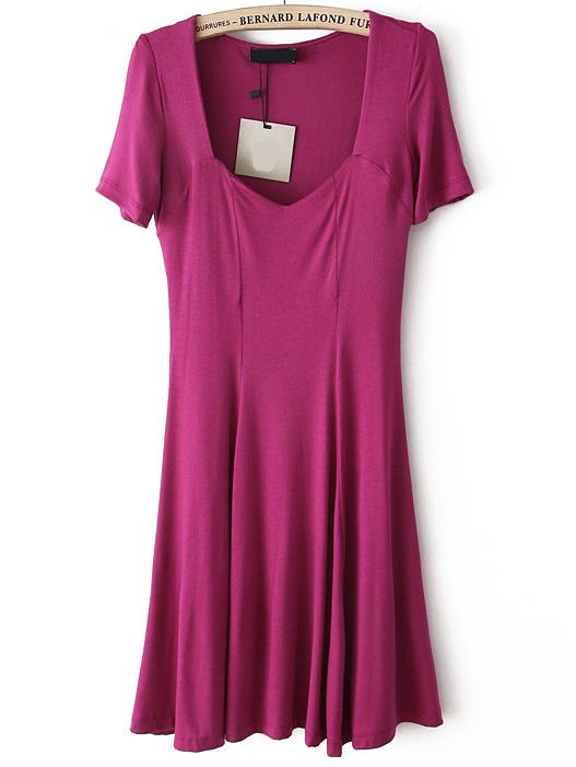 Romwe Square Neck Pleated Purple Dress