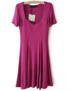 Romwe Square Neck Pleated Purple Dress