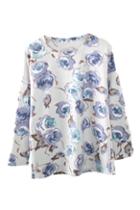 Romwe Floral Print Long Sleeved T-shirt