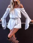 Romwe White Tie Sleeve Off The Shoulder Romper