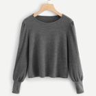 Romwe Lantern Sleeve Solid Sweater
