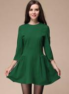 Romwe High Waist Flare Green Dress