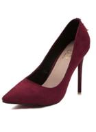 Romwe Wine Red Point Toe D Embellished High Heeled Pumps
