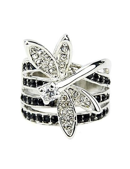 Romwe Diamante Dragonfly Silver Ring