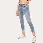 Romwe Raw Hem Button And Pocket Detail Jeans