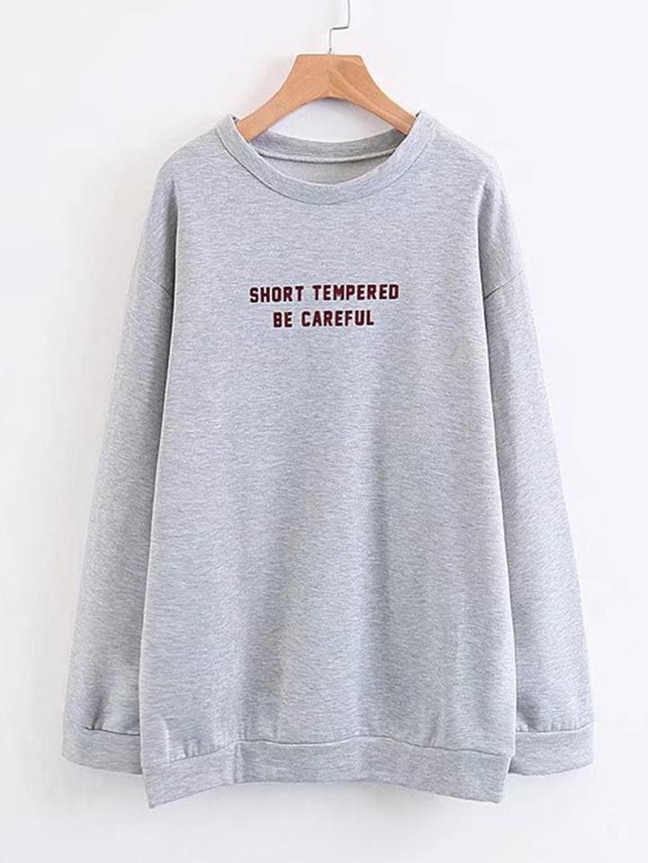 Romwe Slogan Print Oversized Sweatshirt