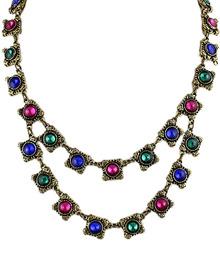 Romwe Multicolor Gemstone Retro Gold Necklace