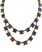 Romwe Multicolor Gemstone Retro Gold Necklace