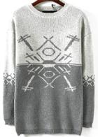Romwe Colour-block Geometric Print Loose Sweater