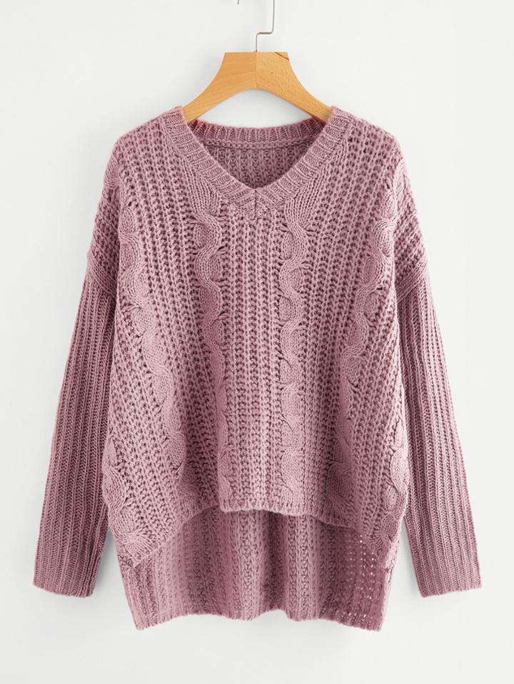 Romwe Stepped Hem Cable Knit Jumper