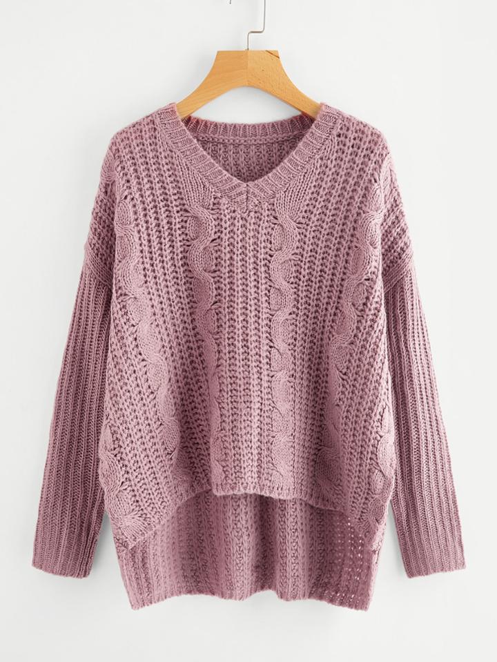 Romwe Stepped Hem Cable Knit Jumper