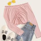 Romwe Off The Shoulder Drawstring Frill Trim Tee