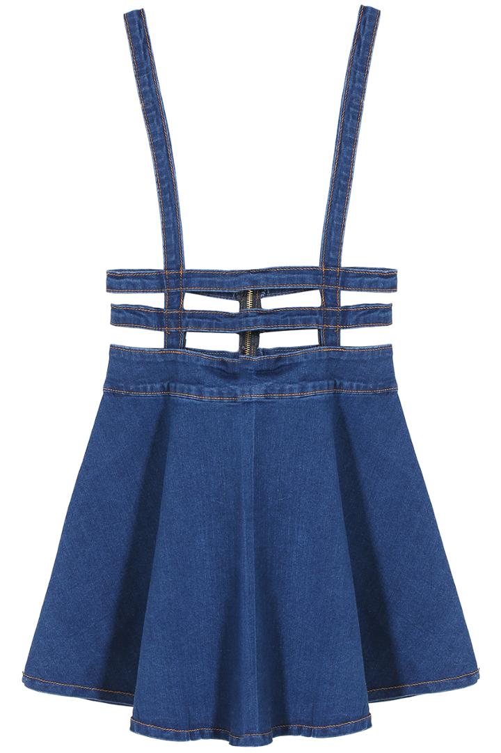 Romwe Strap Bandage Denim Skirt