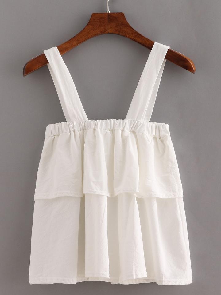 Romwe Wide Strap Layered Top - White