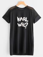 Romwe Graphic Print Contrast Fishnet T-shirt Dress