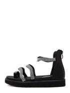 Romwe Black Toe-ring Hollow Rhinstone Sandals