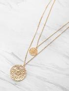Romwe Hollow Out Round Pendant Double Layered Necklace