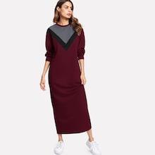 Romwe Colorblock Chevron Maxi Sweatshirt Dress